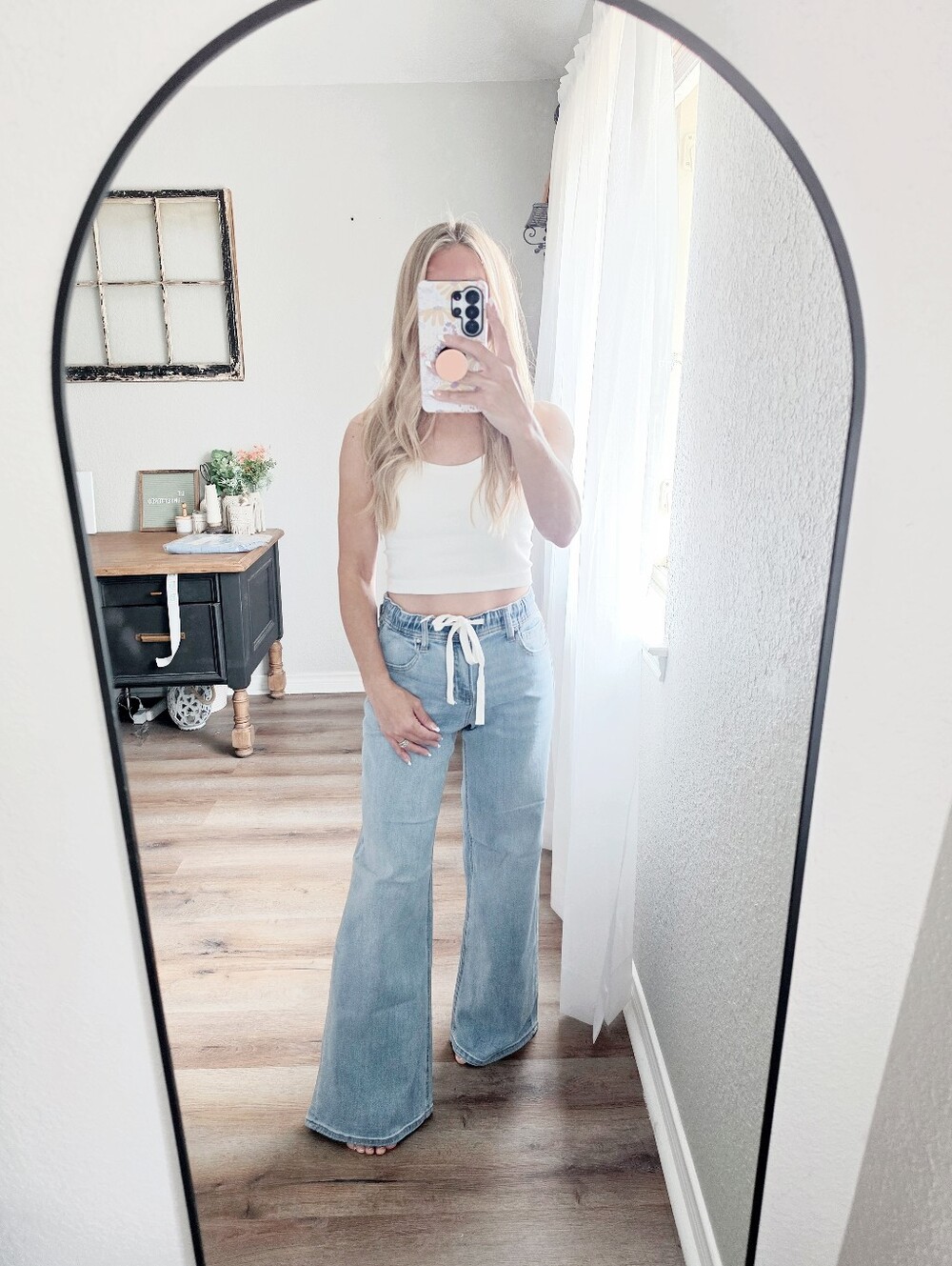 RISEN Light Wash Wide Leg Jeans Elastic Cinch Tie Waist Slouchy Various NEW